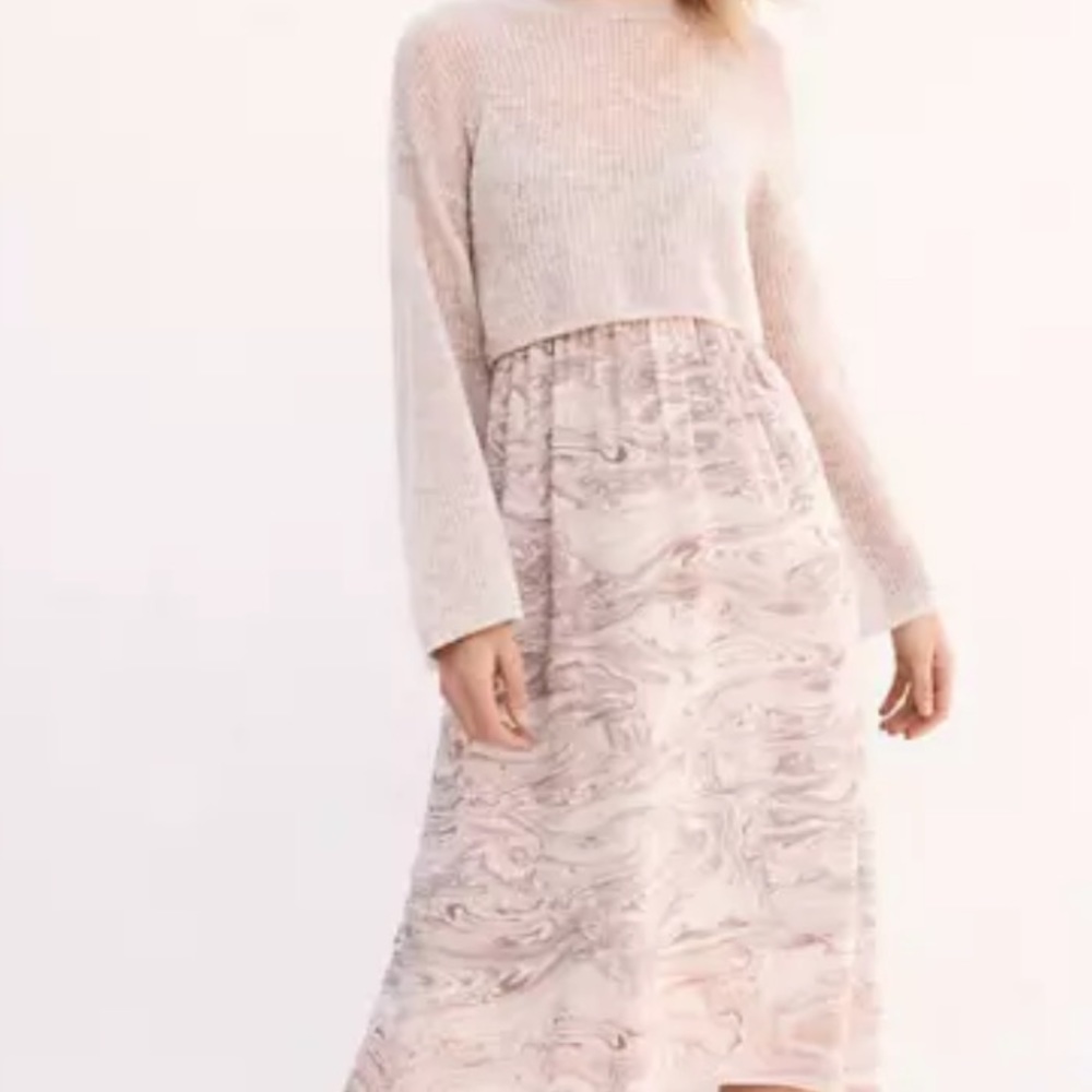 Sleeping in snow sz m high low watercolor dress crop top sweater set